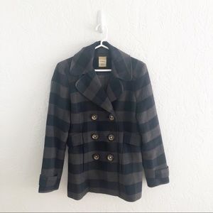 Fossil Buffalo Check Plaid Wool Peacoat Navy Gray
